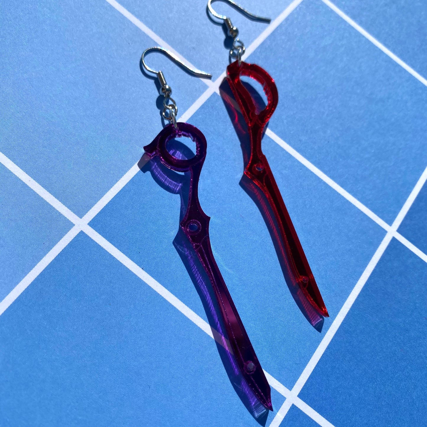 Red/Purple Scissor Mirror Backed Acrylic Earrings