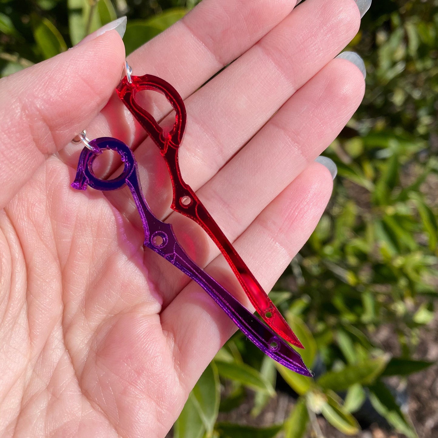 Red/Purple Scissor Mirror Backed Acrylic Earrings