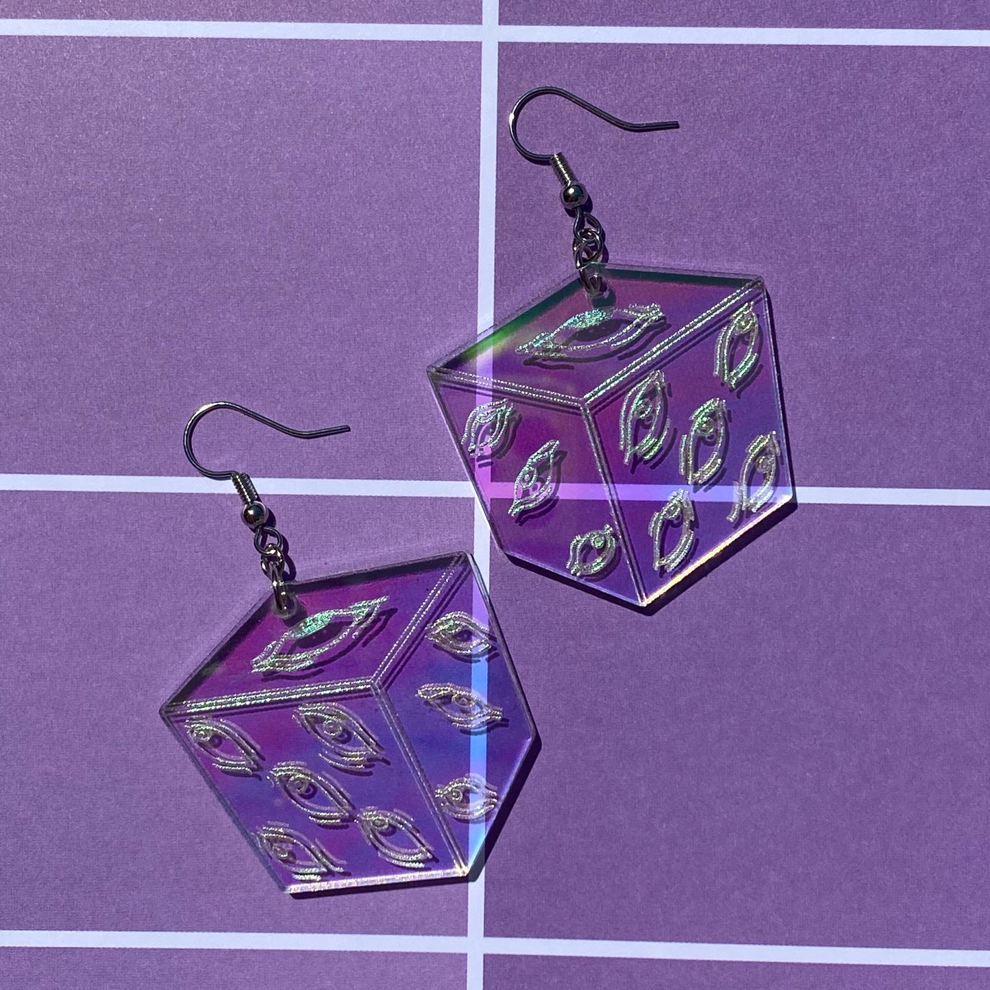 Iridescent Prison Domain Cube Acrylic Earrings