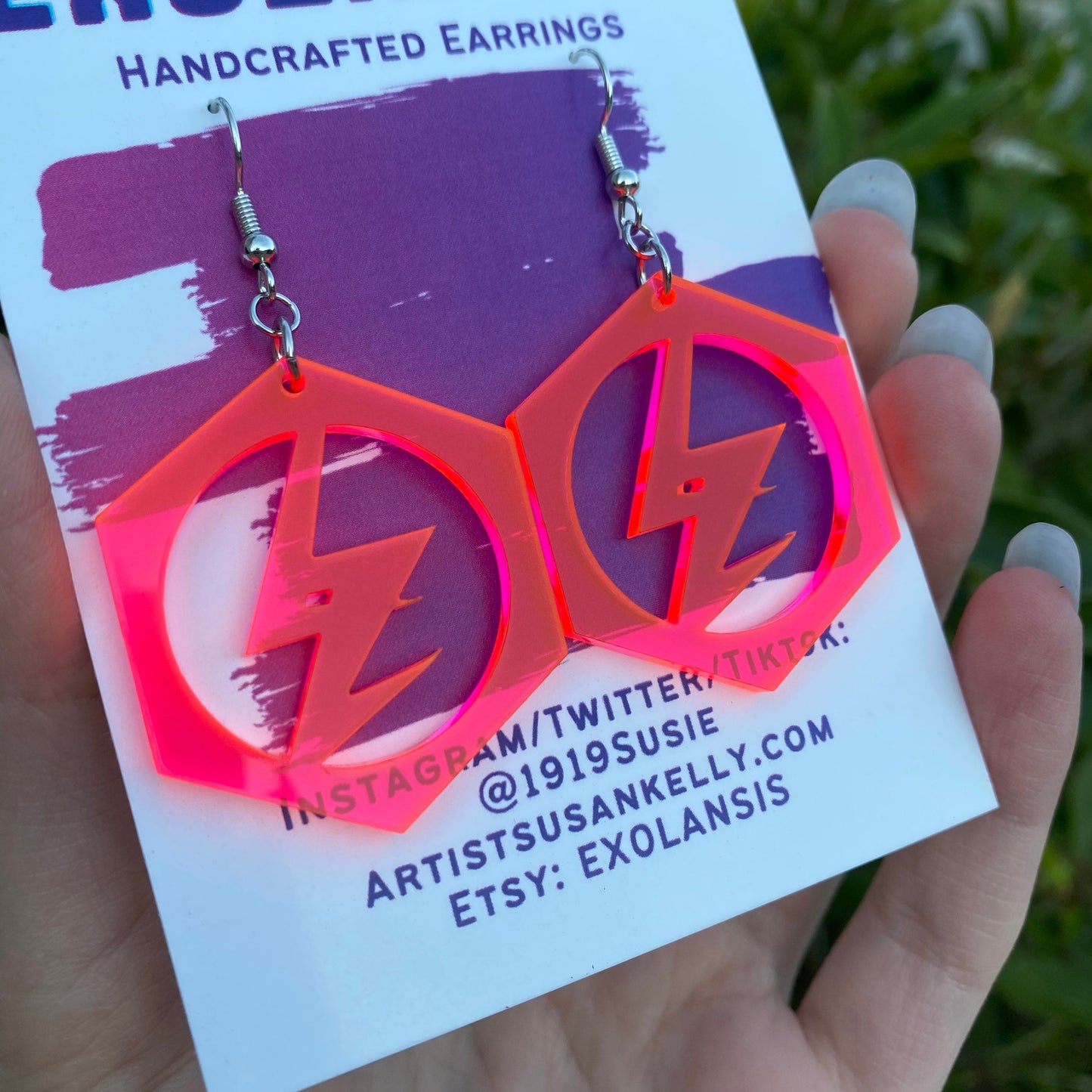 Danganronpa Kazuichi Soda Inspired Fluorescent Pink Acrylic Earrings
