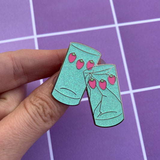 Cracked Matching Strawberry Cups Nana Inspired Glitter Enamel Pin