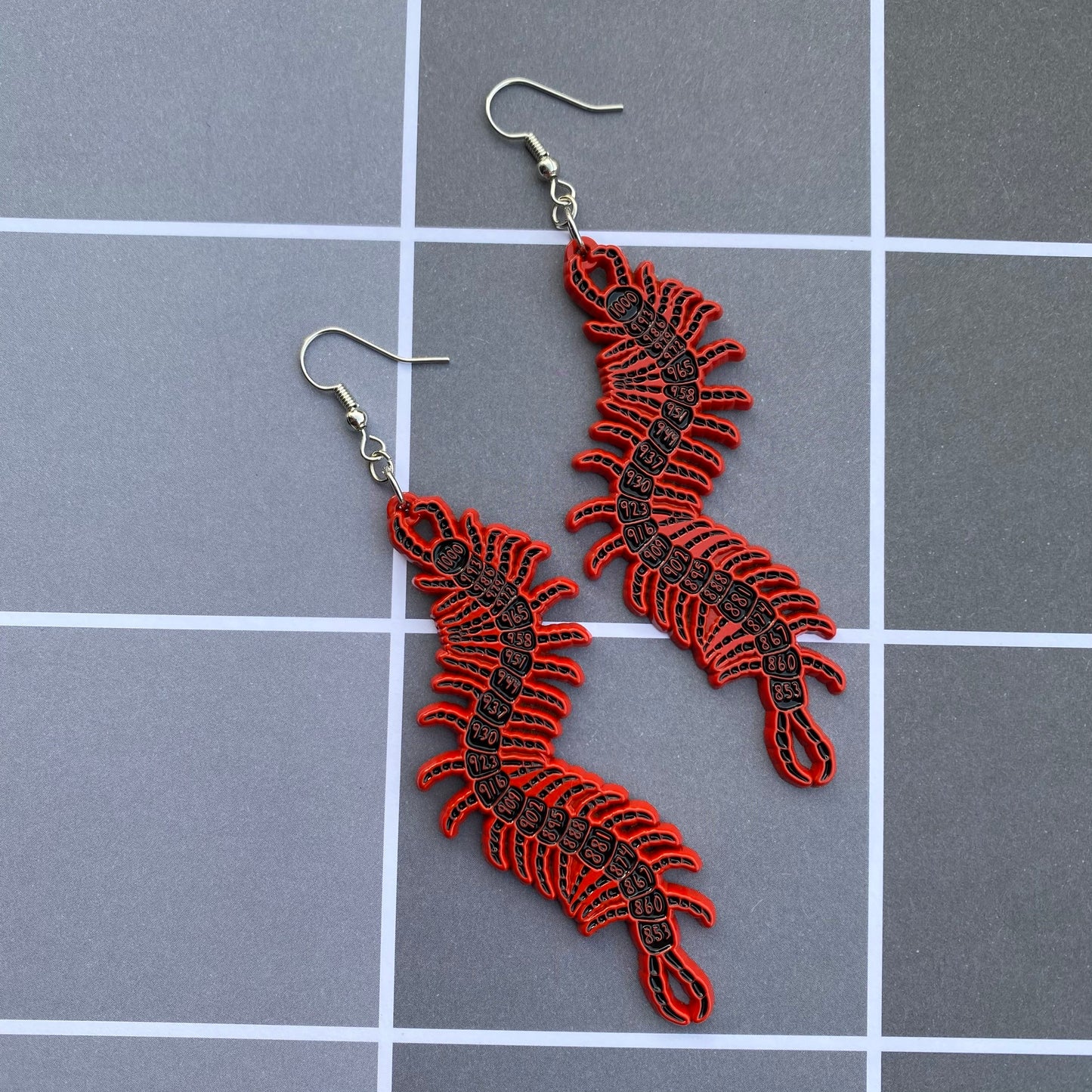 1000-7 Centipede Soft Enamel Red Earrings