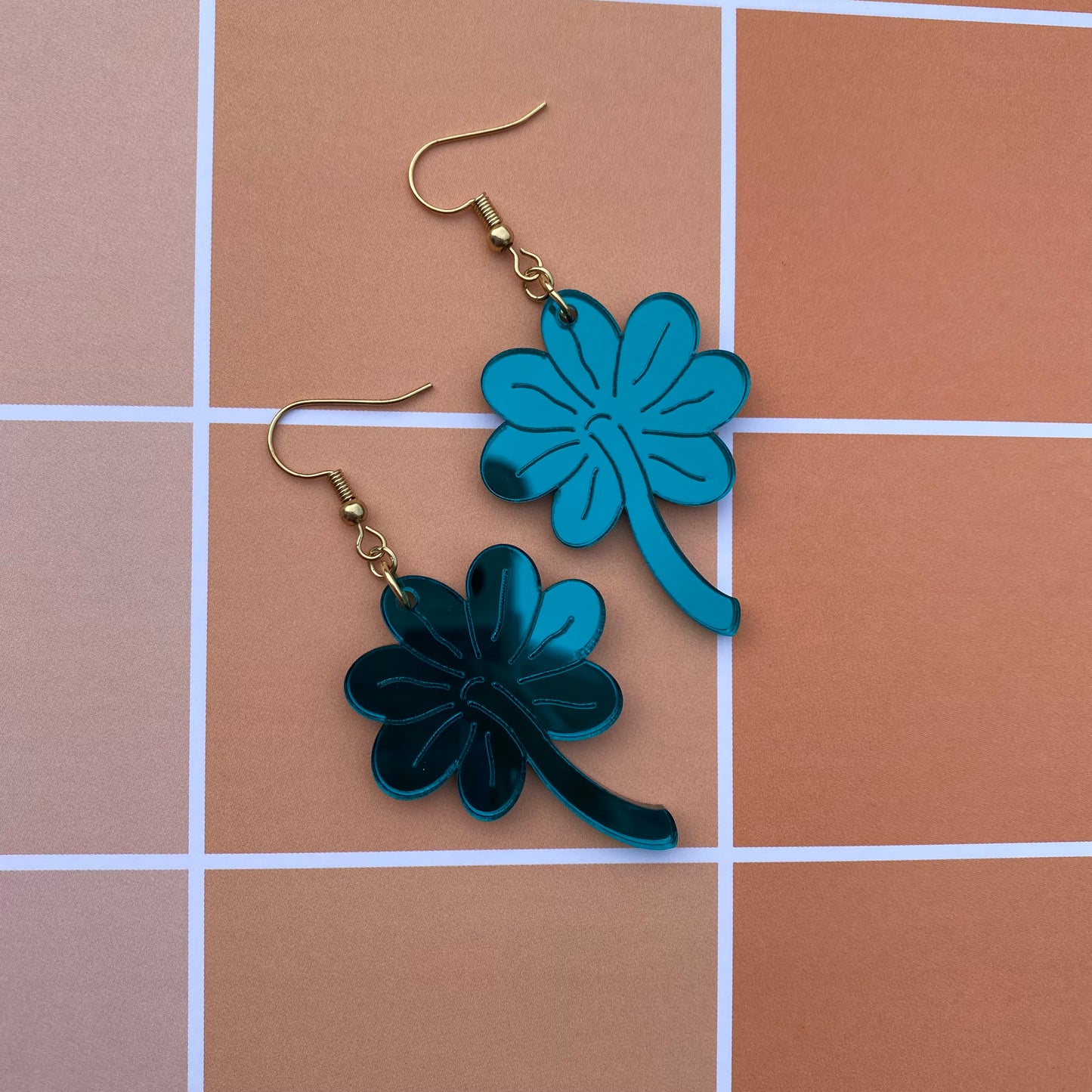 Luck of the Fryrish Seven Leaf Clover Mirror Acrylic Earrings