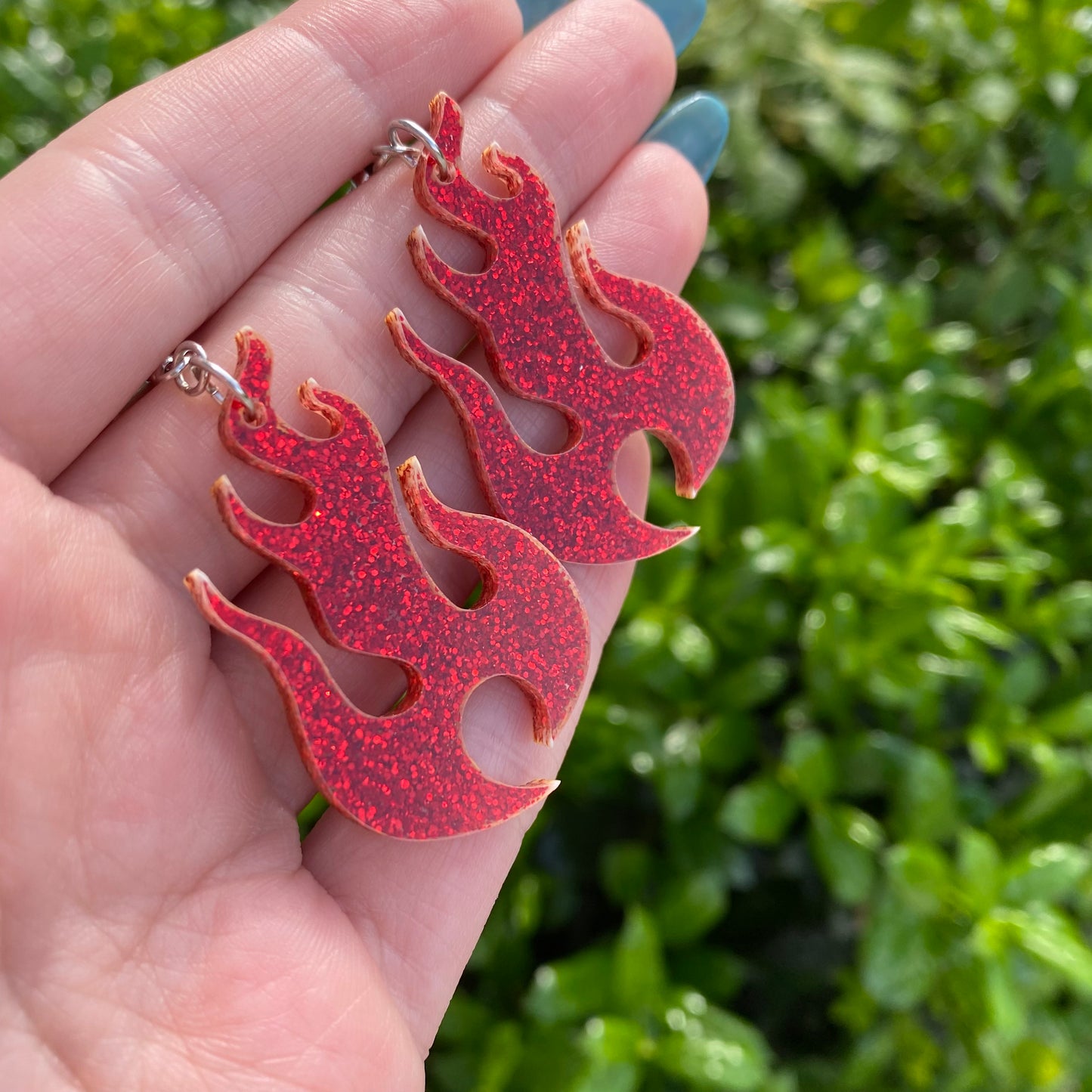 Red Flame Glitter Acrylic Earrings