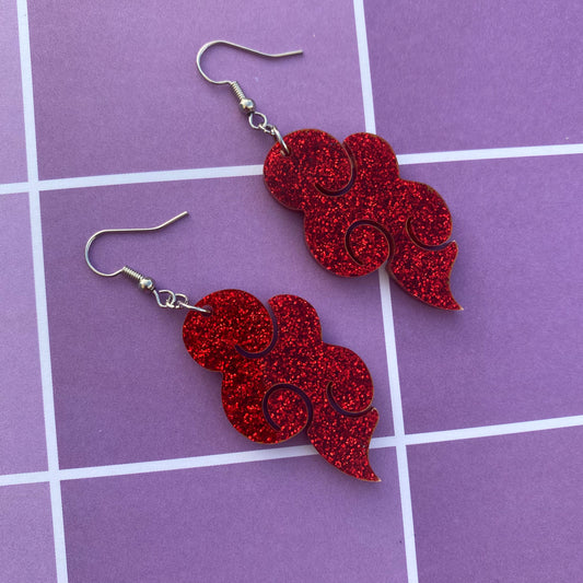 Red Cloud Glitter Acrylic Earrings