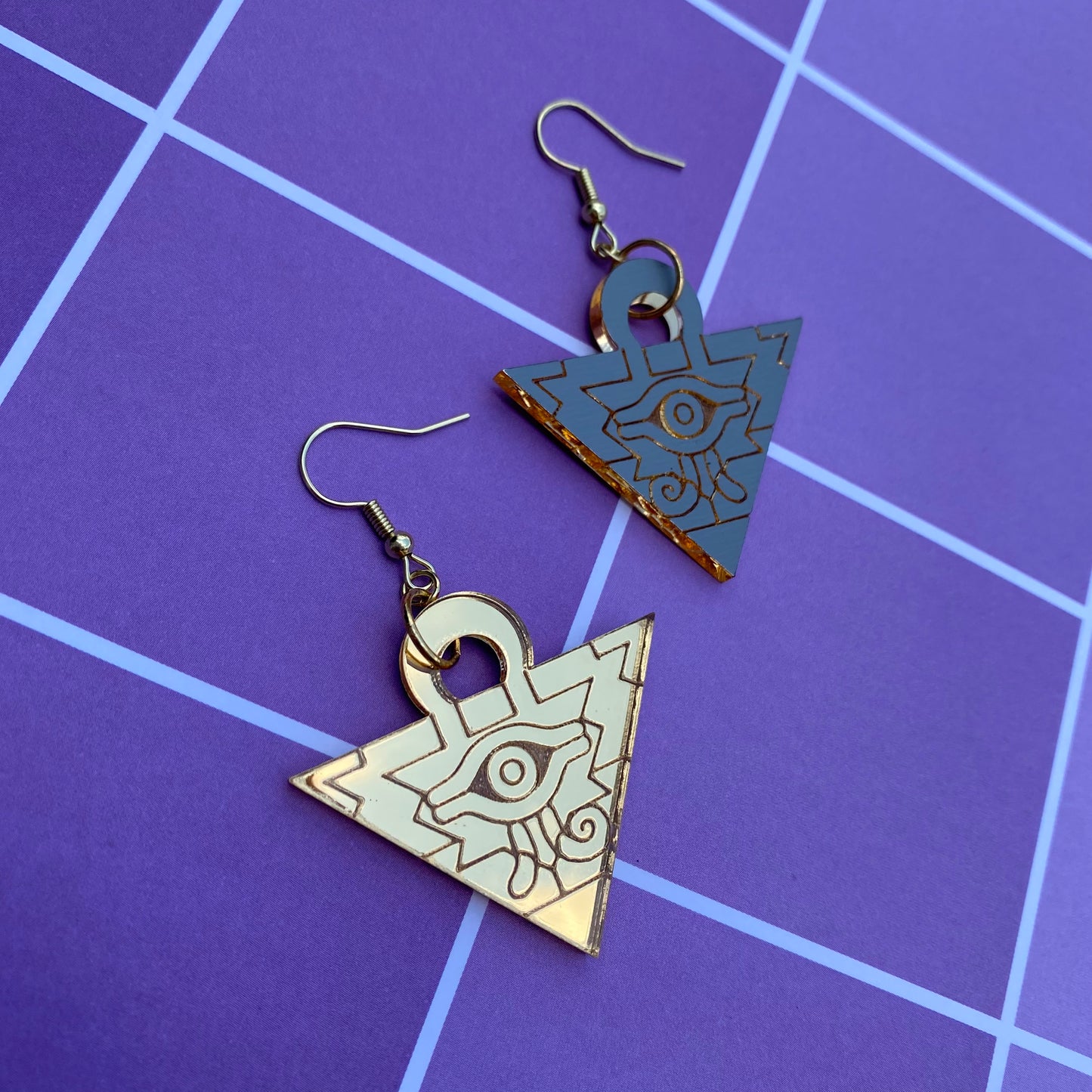 Millennium Puzzle Gold Mirror Acrylic Earrings