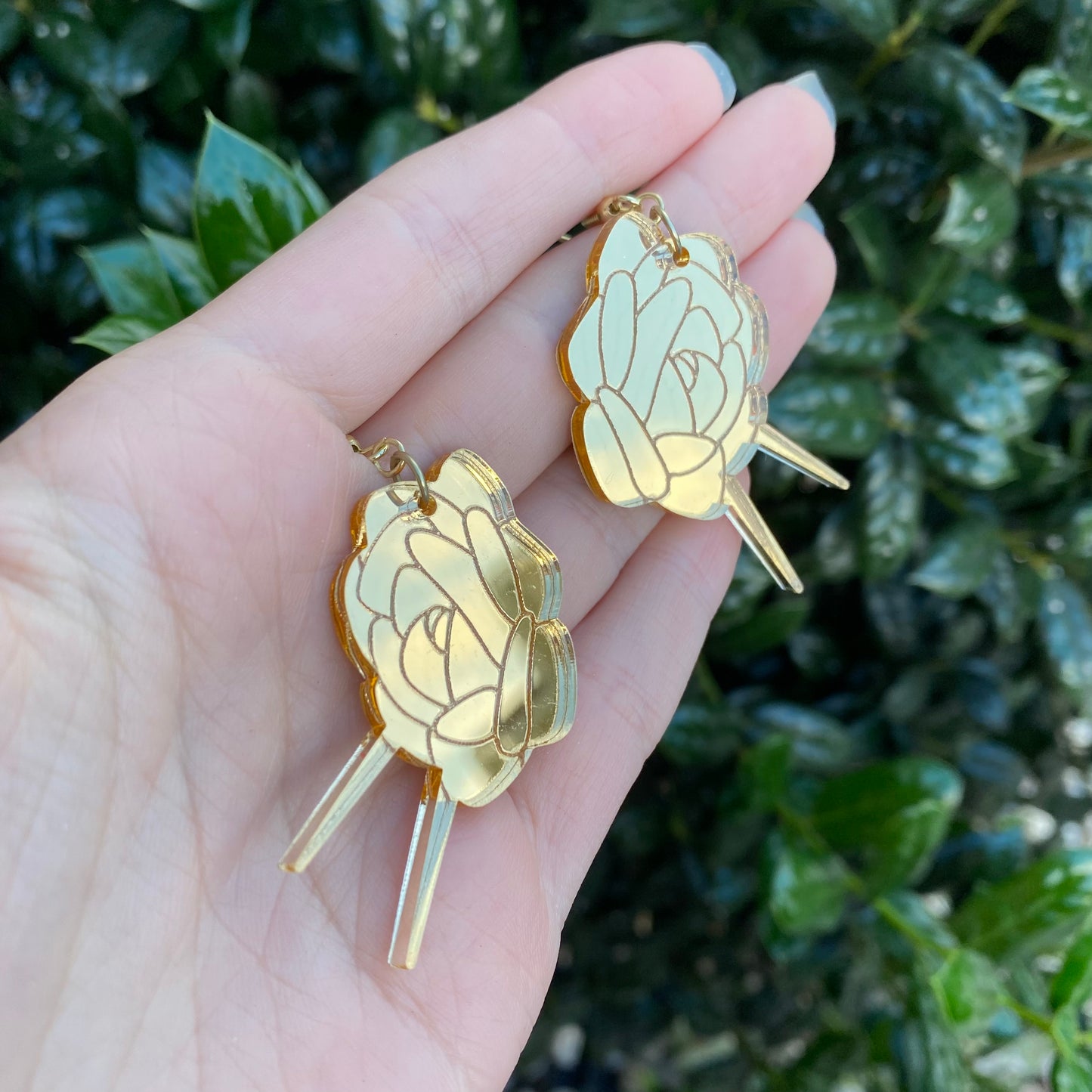 Thorn Princess Inspired Gold Mirrored Acrylic Earrings