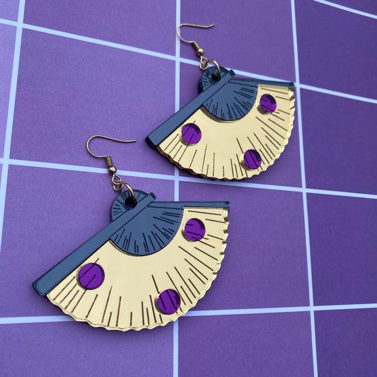 Golden Fan Mirror Acrylic Earrings