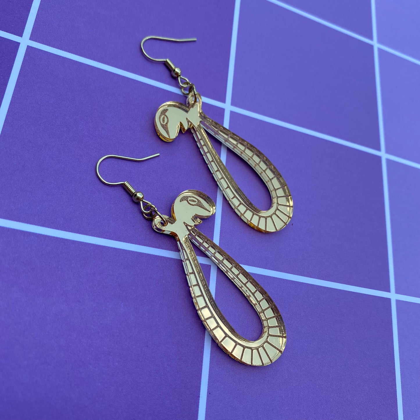 Boa Golden Snake Mirror Backed Acrylic Earrings