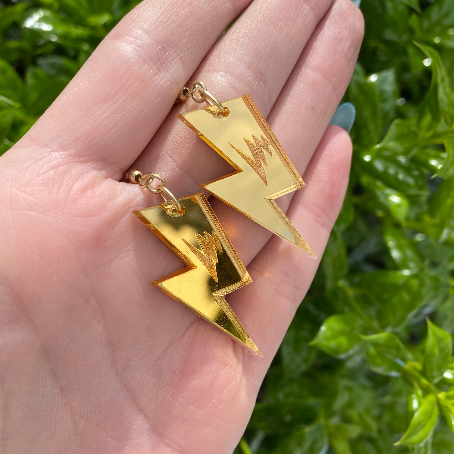 Lightning Bolt Denki Inspired Gold Mirror Acrylic Earrings