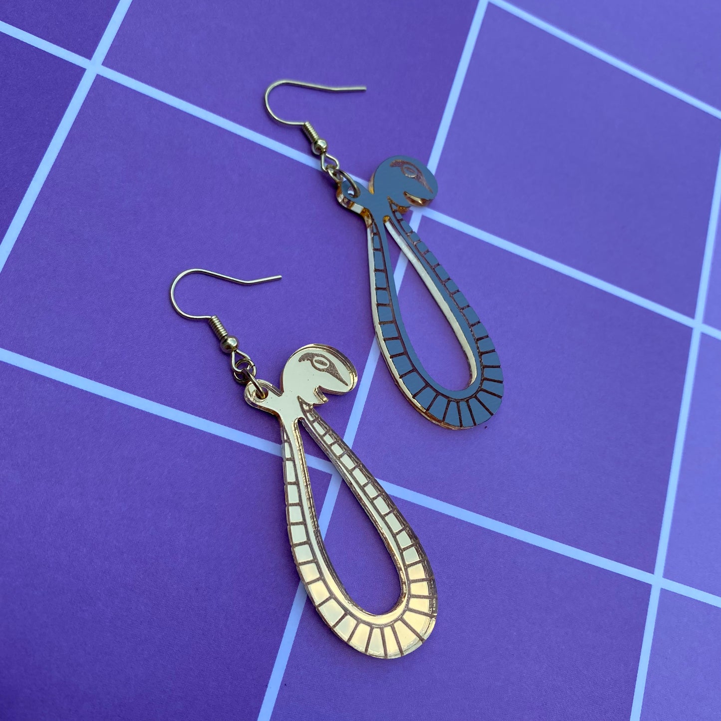 Boa Golden Snake Mirror Backed Acrylic Earrings