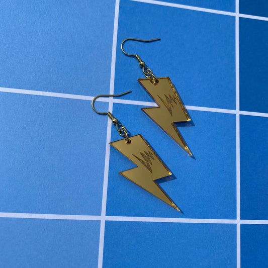 Lightning Bolt Denki Inspired Gold Mirror Acrylic Earrings