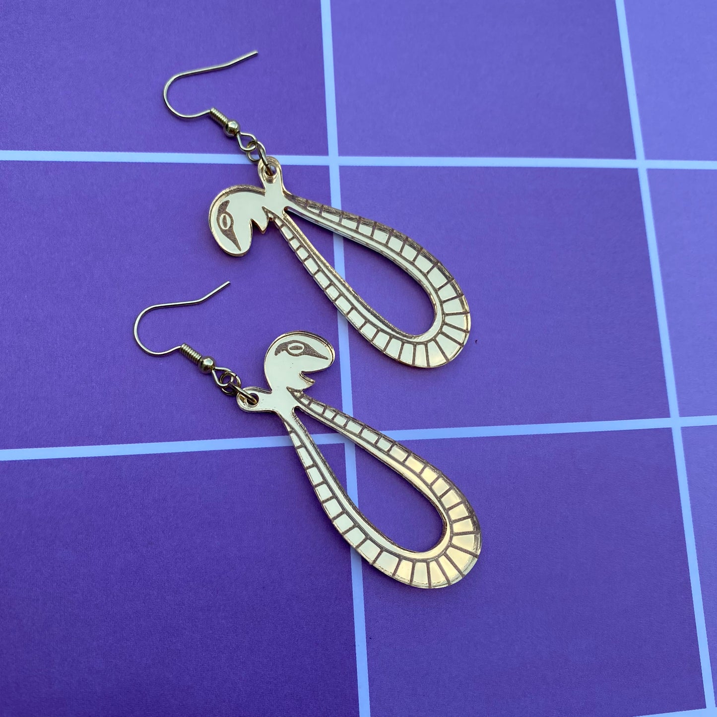 Boa Golden Snake Mirror Backed Acrylic Earrings