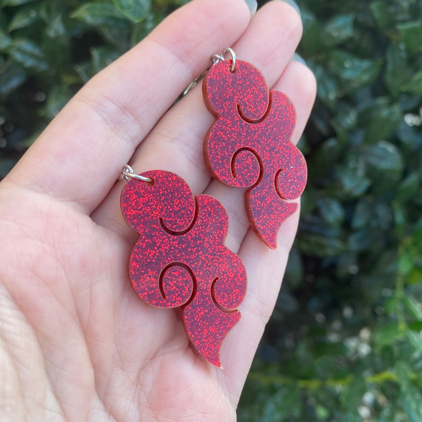 Red Cloud Glitter Acrylic Earrings