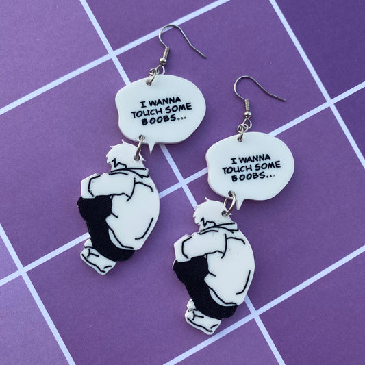 “I just wanna touch some boobs….” Chainsaw Man Inspired Acrylic Earrings