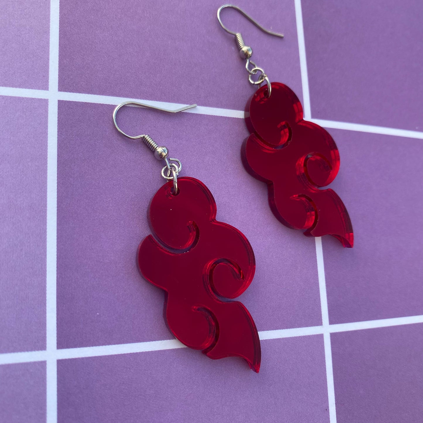Red Cloud Mirror Acrylic Earrings